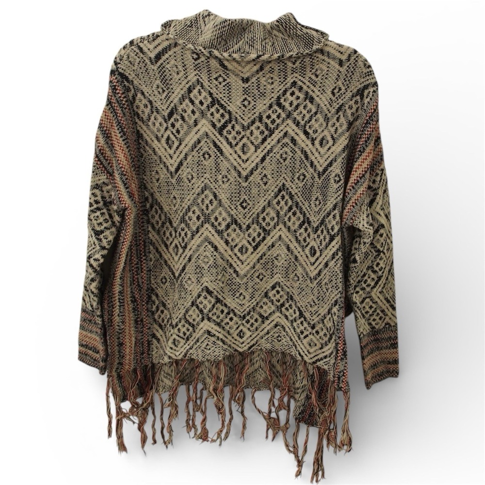 Mossimo Women's Boho Poncho Pullover Sweater Cowl Neck Fringe Western Small
